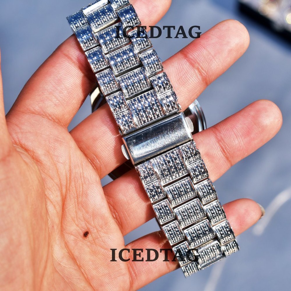 Mens 14K White Gold Plated Iced Out Watch - Picture 6 of 7